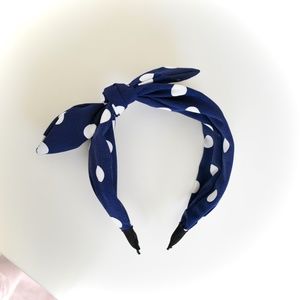 Retro Navy Polka Dot Knotted Bow Headband